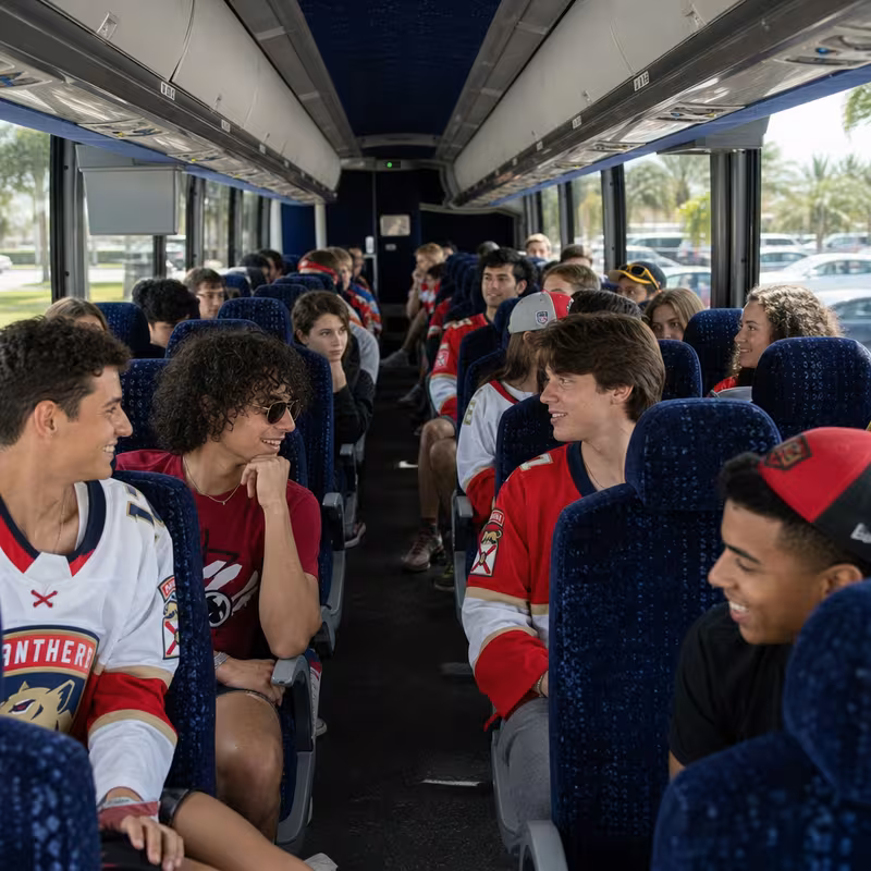 Passenger seating aboard a Parkland party bus rental